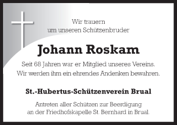 Traueranzeige von Johann Roskam von Neue Osnabrücker Zeitung GmbH & Co. KG