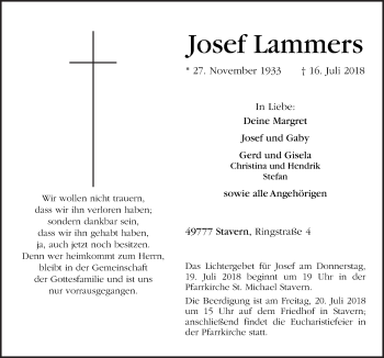 Traueranzeige von Josef Lammers von Neue Osnabrücker Zeitung GmbH & Co. KG