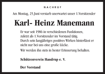 Traueranzeige von Karl-Heinz Manemann von Neue Osnabrücker Zeitung GmbH & Co. KG