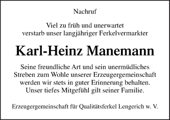 Traueranzeige von Karl-Heinz Manemann von Neue Osnabrücker Zeitung GmbH & Co. KG