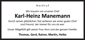 Traueranzeige von Karl-Heinz Manemann von Neue Osnabrücker Zeitung GmbH & Co. KG