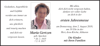 Traueranzeige von Maria Gertzen von Neue Osnabrücker Zeitung GmbH & Co. KG