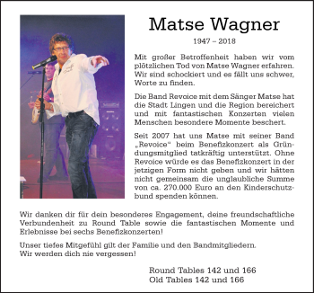 Traueranzeige von Matse Wagner von Neue Osnabrücker Zeitung GmbH & Co. KG
