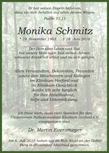 Traueranzeige von Monika Schmitz von Neue Osnabrücker Zeitung GmbH & Co. KG