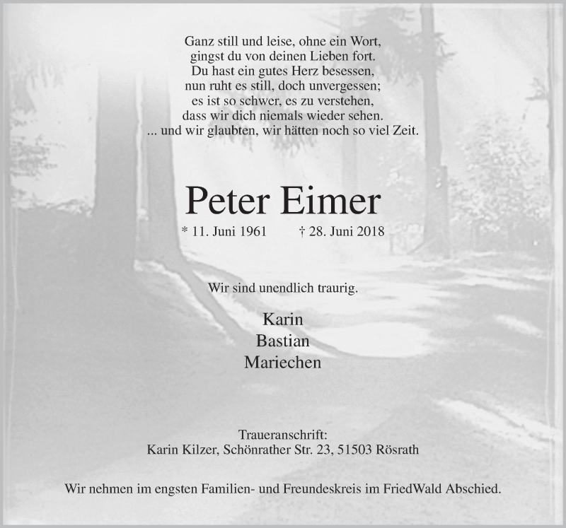  Traueranzeige für Peter Eimer vom 04.07.2018 aus Neue Osnabrücker Zeitung GmbH & Co. KG