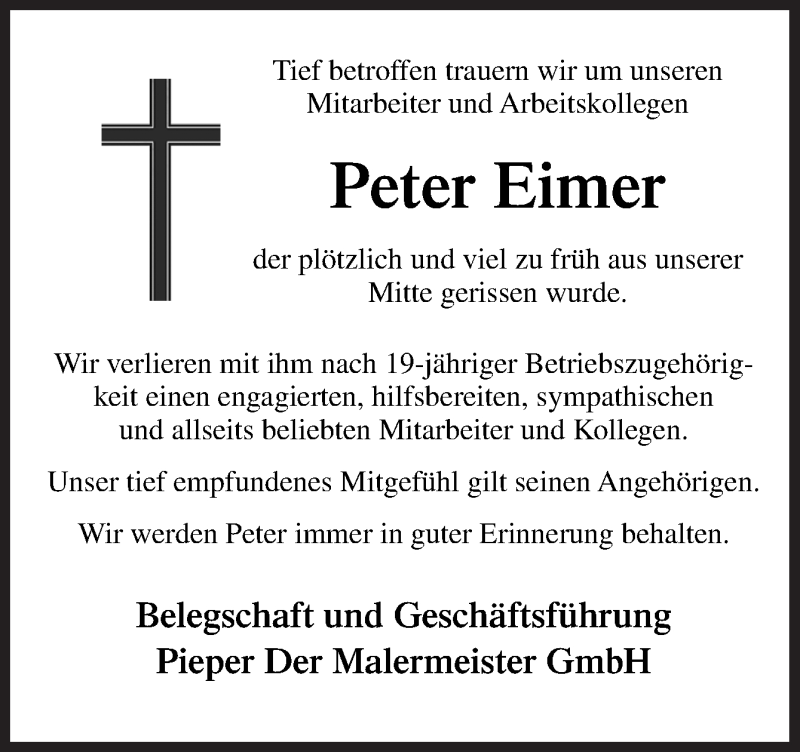  Traueranzeige für Peter Eimer vom 07.07.2018 aus Neue Osnabrücker Zeitung GmbH & Co. KG