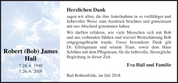 Traueranzeige von Robert Bob James Hall von Neue Osnabrücker Zeitung GmbH & Co. KG