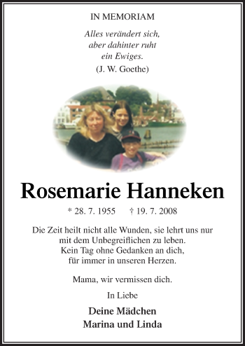Traueranzeige von Rosemarie Hanneken von Neue Osnabrücker Zeitung GmbH & Co. KG