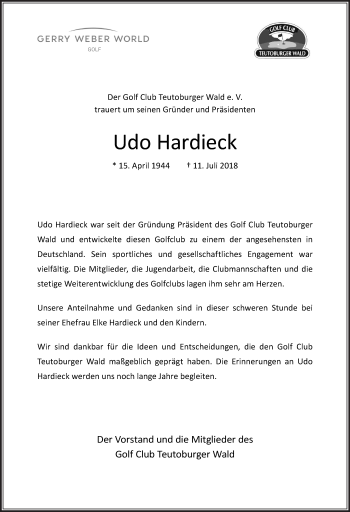 Traueranzeige von Udo Hardieck von Neue Osnabrücker Zeitung GmbH & Co. KG