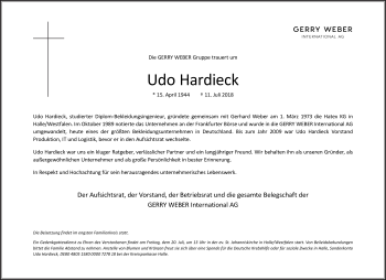 Traueranzeige von Udo Hardieck von Neue Osnabrücker Zeitung GmbH & Co. KG