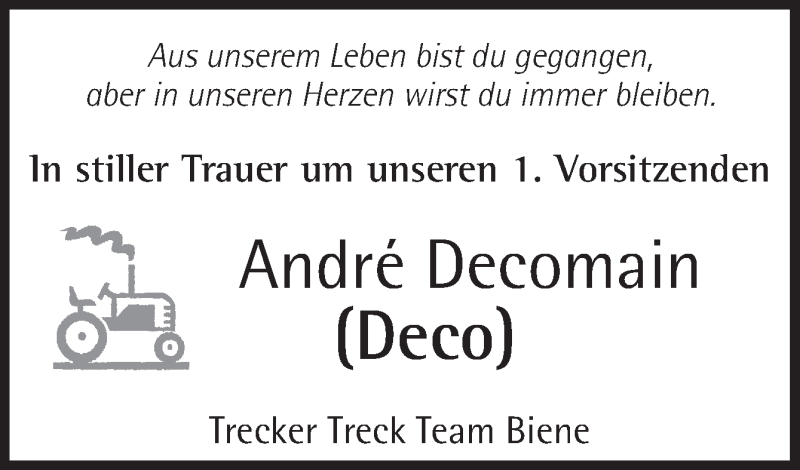  Traueranzeige für André Decomain vom 11.08.2018 aus Neue Osnabrücker Zeitung GmbH & Co. KG