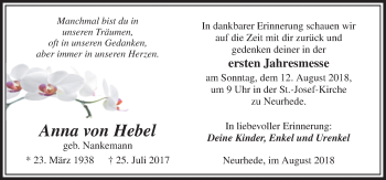 Traueranzeige von Anna von Hebel von Neue Osnabrücker Zeitung GmbH & Co. KG