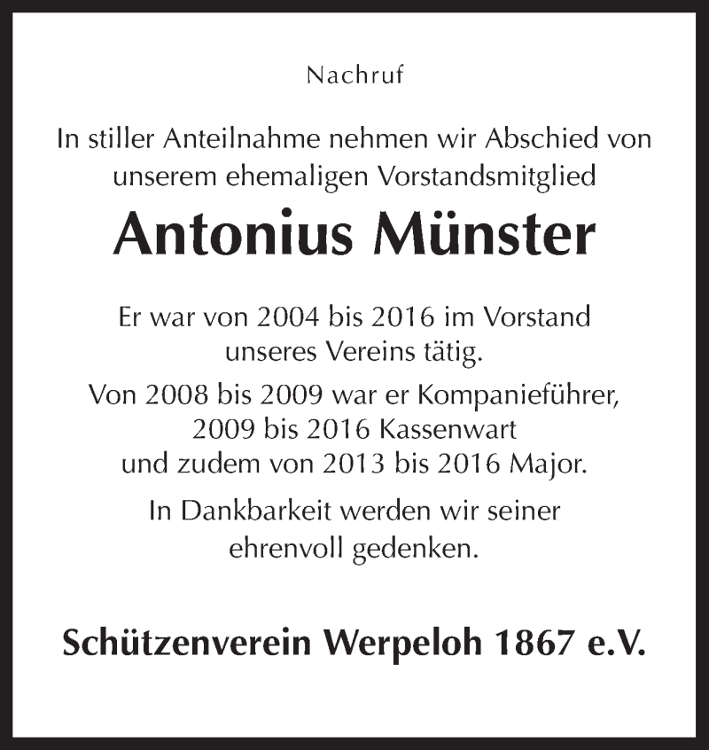  Traueranzeige für Antonius Münster vom 04.08.2018 aus Neue Osnabrücker Zeitung GmbH & Co. KG