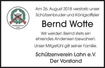 Traueranzeige von Bernd Wotte von Neue Osnabrücker Zeitung GmbH & Co. KG