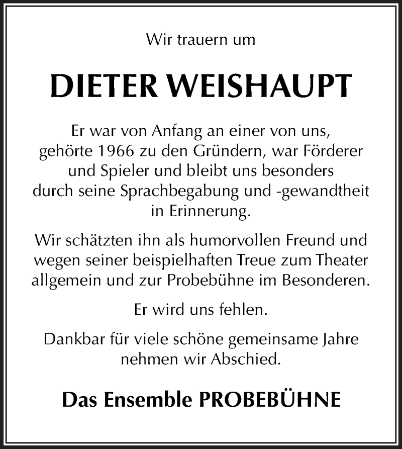  Traueranzeige für Dieter Weishaupt vom 11.08.2018 aus Neue Osnabrücker Zeitung GmbH & Co. KG