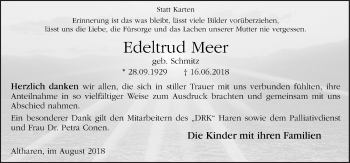 Traueranzeige von Edeltrud Meer von Neue Osnabrücker Zeitung GmbH & Co. KG