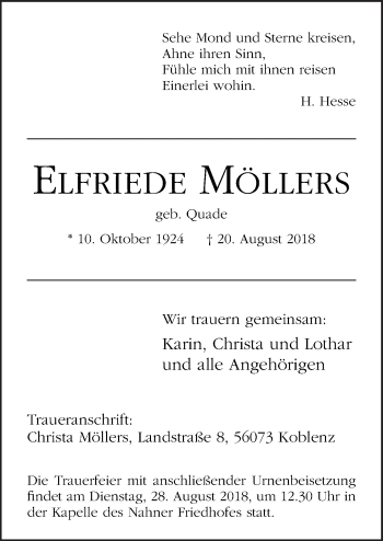 Traueranzeige von Elfriede Möllers von Neue Osnabrücker Zeitung GmbH & Co. KG