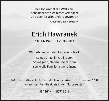 Traueranzeige von Erich Hawranek von Neue Osnabrücker Zeitung GmbH & Co. KG