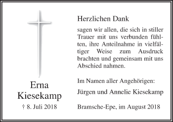 Traueranzeige von Erna Kiesekamp von Neue Osnabrücker Zeitung GmbH & Co. KG