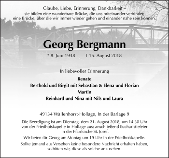 Traueranzeige von Georg Bergmann von Neue Osnabrücker Zeitung GmbH & Co. KG