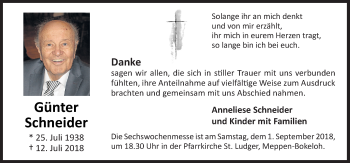 Traueranzeige von Günter Schneider von Neue Osnabrücker Zeitung GmbH & Co. KG