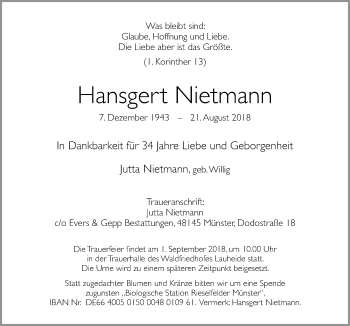 Traueranzeige von Hansgert Nietmann von Neue Osnabrücker Zeitung GmbH & Co. KG
