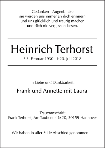 Traueranzeige von Heinrich Terhorst von Neue Osnabrücker Zeitung GmbH & Co. KG