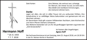 Traueranzeige von Hermann Hoff von Neue Osnabrücker Zeitung GmbH & Co. KG