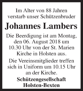 Traueranzeige von Johannes Lambers von Neue Osnabrücker Zeitung GmbH & Co. KG