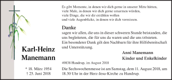 Traueranzeige von Karl-Heinz Manemann von Neue Osnabrücker Zeitung GmbH & Co. KG