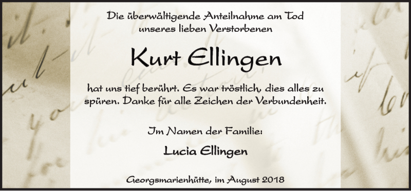  Traueranzeige für Kurt Ellingen vom 17.08.2018 aus Neue Osnabrücker Zeitung GmbH & Co. KG