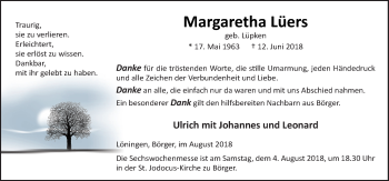 Traueranzeige von Margaretha Lüers von Neue Osnabrücker Zeitung GmbH & Co. KG