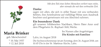 Traueranzeige von Maria Brinker von Neue Osnabrücker Zeitung GmbH & Co. KG