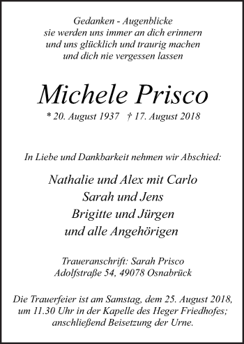 Traueranzeige von Michele Prisco von Neue Osnabrücker Zeitung GmbH & Co. KG