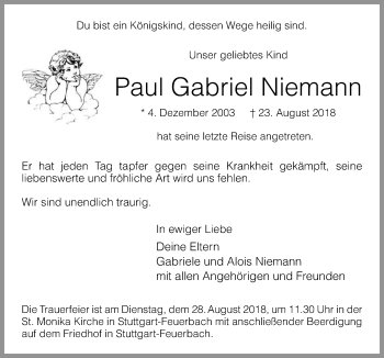Traueranzeige von Paul Gabriel Niemann von Neue Osnabrücker Zeitung GmbH & Co. KG