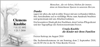 Traueranzeige von Ursula Knobbe von Neue Osnabrücker Zeitung GmbH & Co. KG