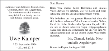 Traueranzeige von Uwe Kamper von Neue Osnabrücker Zeitung GmbH & Co. KG