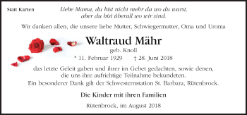 Traueranzeige von Waltraud Mähr von Neue Osnabrücker Zeitung GmbH & Co. KG