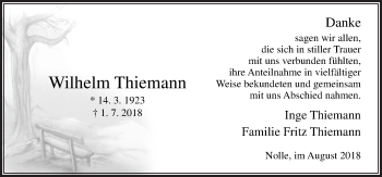 Traueranzeige von Wilhelm Thiemann von Neue Osnabrücker Zeitung GmbH & Co. KG