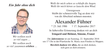 Traueranzeige von Alexander Fühner von Neue Osnabrücker Zeitung GmbH & Co. KG