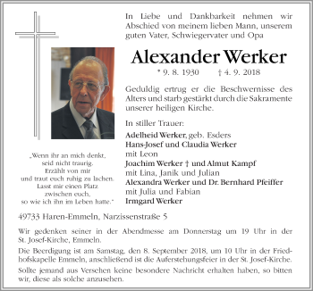 Traueranzeige von Alexander Werker von Neue Osnabrücker Zeitung GmbH & Co. KG