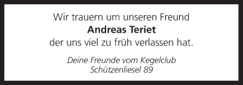 Traueranzeige von Andreas Teriet von Neue Osnabrücker Zeitung GmbH & Co. KG