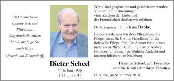 Traueranzeige von Dieter Scheel von Neue Osnabrücker Zeitung GmbH & Co. KG