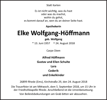 Traueranzeige von Elke Wolfgang-Höffmann von Neue Osnabrücker Zeitung GmbH & Co. KG