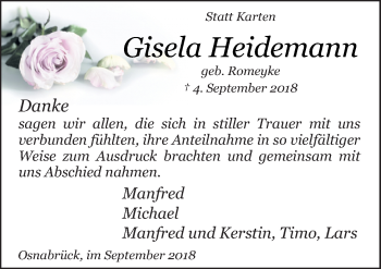 Traueranzeige von Gisela Heidemann von Neue Osnabrücker Zeitung GmbH & Co. KG