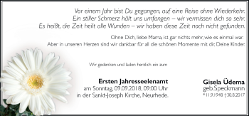 Traueranzeige von Gisela Üdema von Neue Osnabrücker Zeitung GmbH & Co. KG