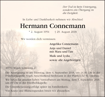 Traueranzeige von Hermann Connemann von Neue Osnabrücker Zeitung GmbH & Co. KG