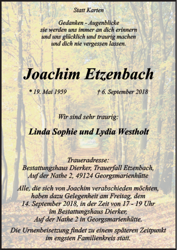 Traueranzeige von Joachim Etzenbach von Neue Osnabrücker Zeitung GmbH & Co. KG