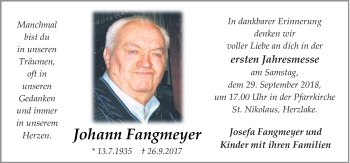 Traueranzeige von Johann Fangmeyer von Neue Osnabrücker Zeitung GmbH & Co. KG