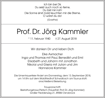 Traueranzeige von Jörg Kammler von Neue Osnabrücker Zeitung GmbH & Co. KG